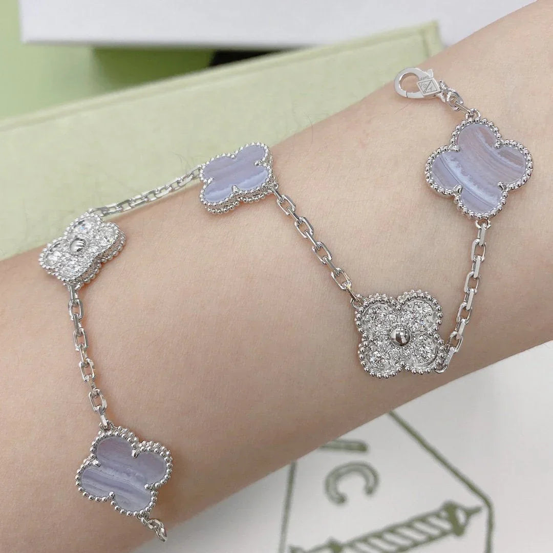 [Moco]New  CLOVER 5 MOTIF PURPLE CHALCEDONY BRACELET COLLECTION