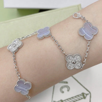 [Moco]New  CLOVER 5 MOTIF PURPLE CHALCEDONY BRACELET COLLECTION