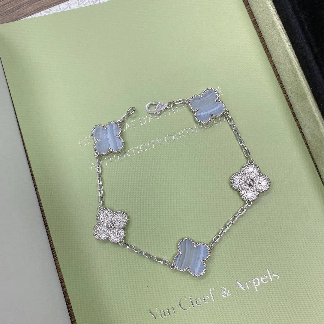 [Moco]New  CLOVER 5 MOTIF PURPLE CHALCEDONY BRACELET COLLECTION