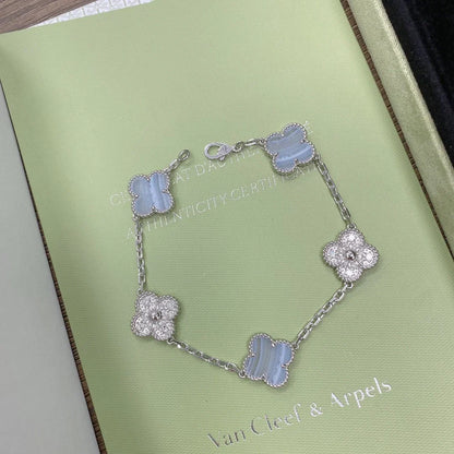 [Moco]New  CLOVER 5 MOTIF PURPLE CHALCEDONY BRACELET COLLECTION