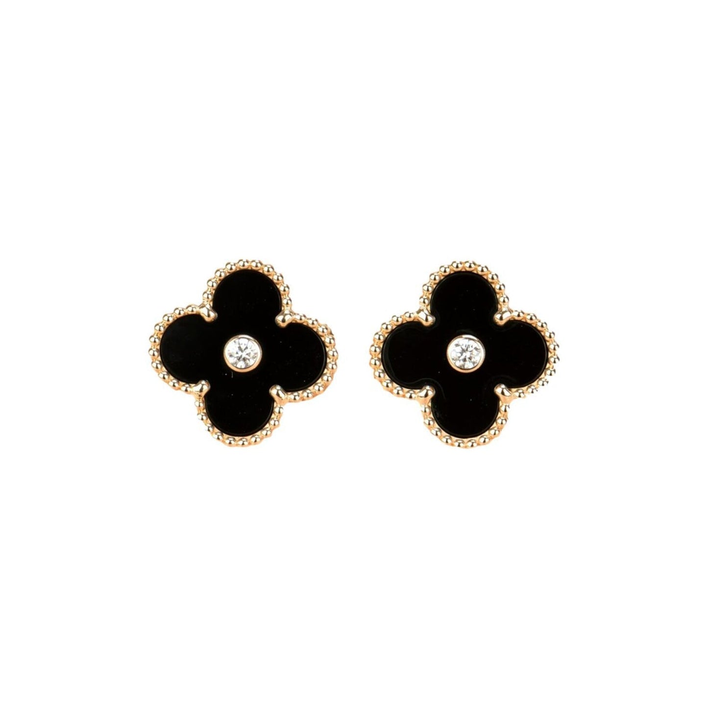 ¡®Moco¡¯CLOVER MEDIUM 1 MOTIFS ONYX DIAMOND EARRINGS