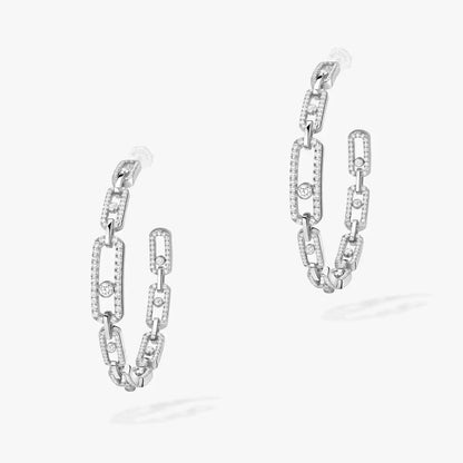 [[ Moco ]Move Link Diamond Hoop Earrings