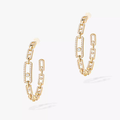 [[ Moco ]Move Link Diamond Hoop Earrings