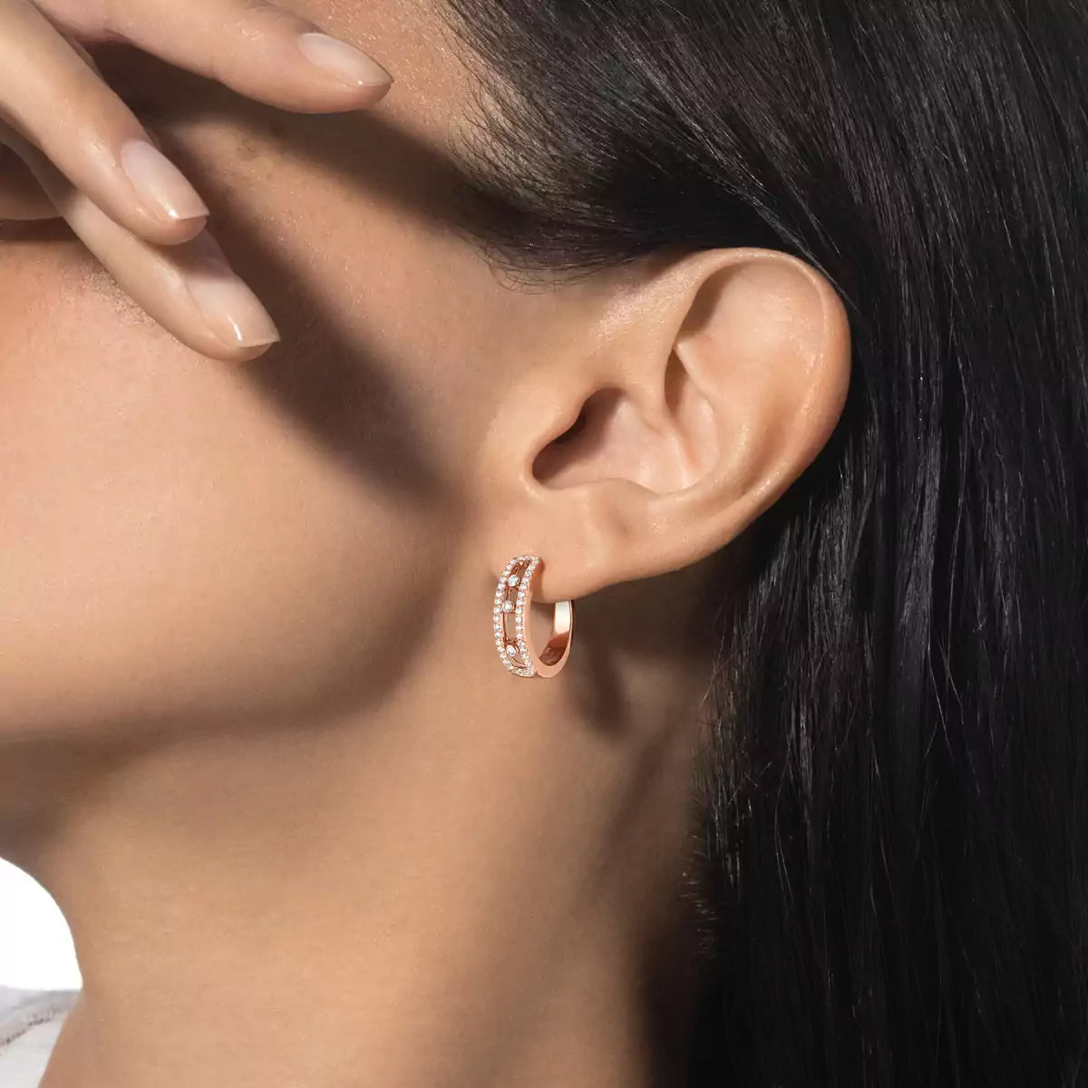 [ Moco ]Diamond Pave_ Hoop Earrings Move