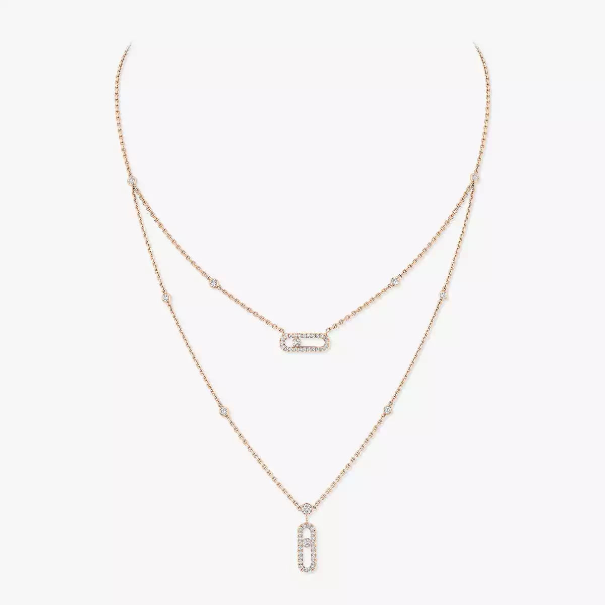 [ Moco ]2 Rows Rose Gold Diamond Pave_ Necklace Move Uno