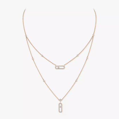 [ Moco ]2 Rows Rose Gold Diamond Pave_ Necklace Move Uno