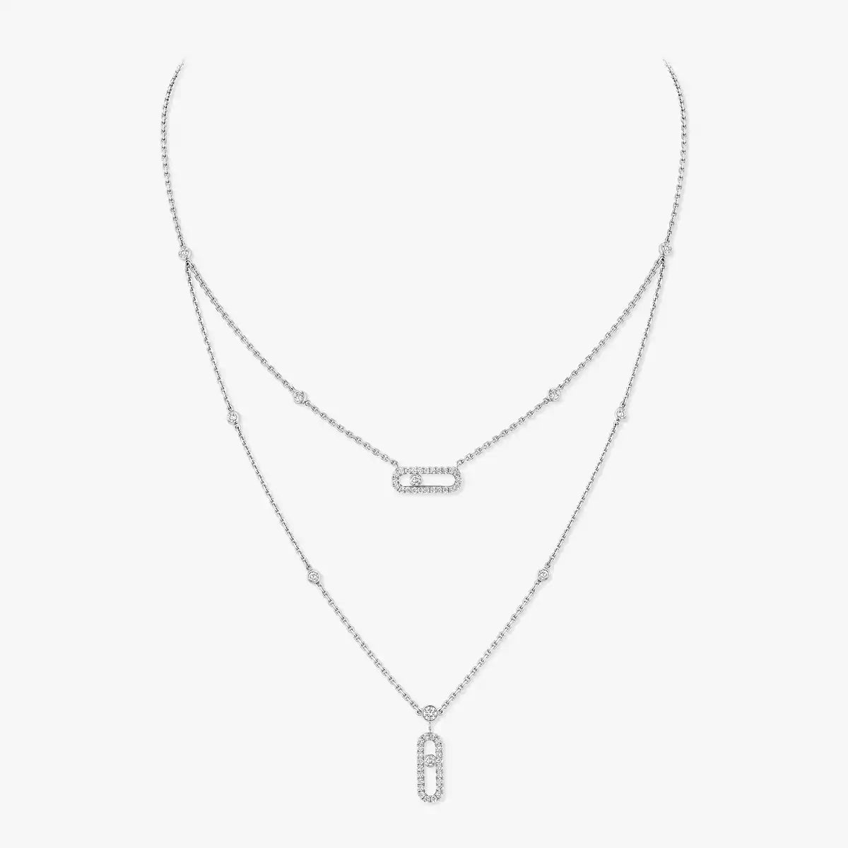 [ Moco ]2 Rows Rose Gold Diamond Pave_ Necklace Move Uno