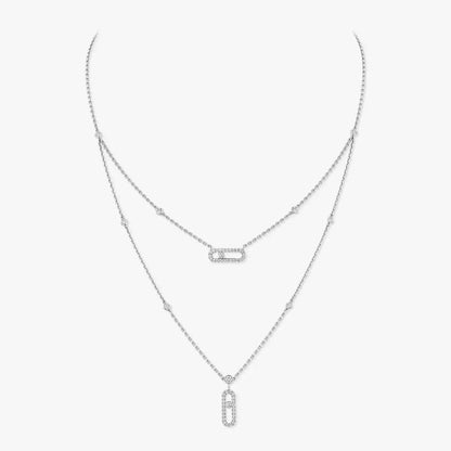 [ Moco ]2 Rows Rose Gold Diamond Pave_ Necklace Move Uno