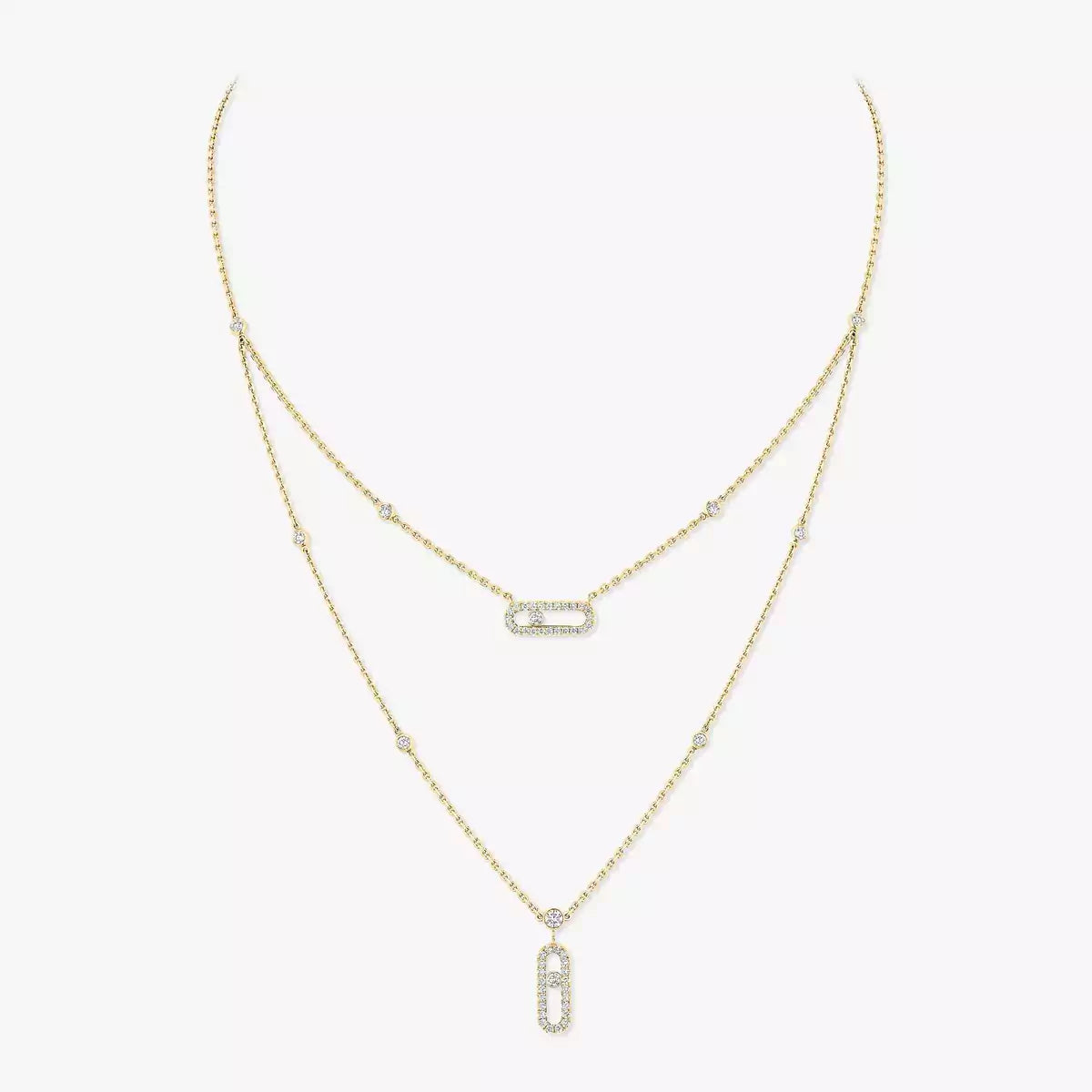 [ Moco ]2 Rows Rose Gold Diamond Pave_ Necklace Move Uno