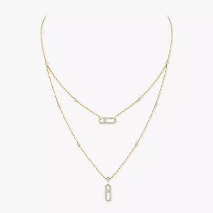 [ Moco ]2 Rows Rose Gold Diamond Pave_ Necklace Move Uno