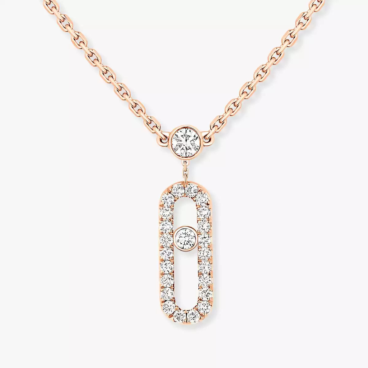 [ Moco ]2 Rows Rose Gold Diamond Pave_ Necklace Move Uno