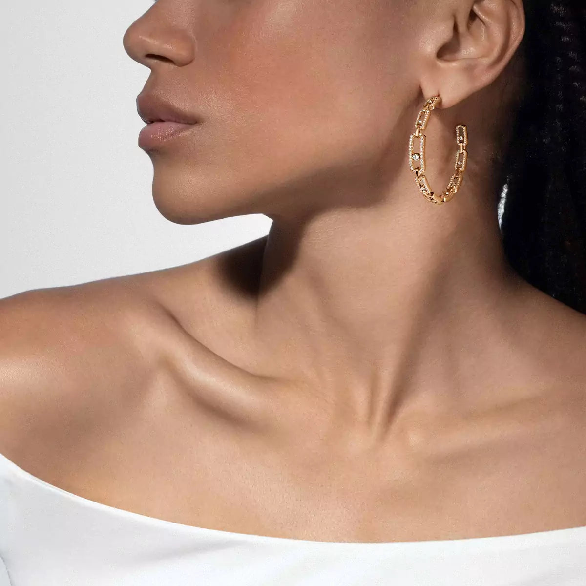 [[ Moco ]Move Link Diamond Hoop Earrings