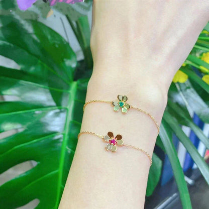 ¡®Moco¡¯FRIVOLE GOLD FLOWER PINK MALACHITE BRACELET