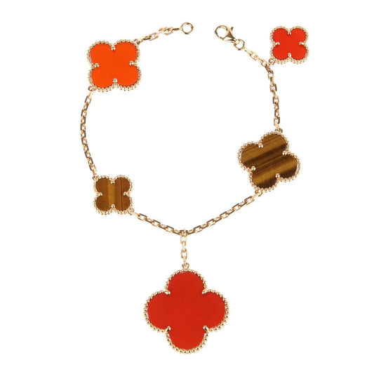 ¡®Moco¡¯CLOVER BRACELET 5 MOTIFS CARNELIAN TIGER EYE