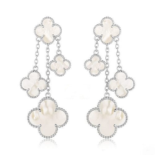 ¡®Moco¡¯CLOVER EARRINGS WHITE MOP 4 MOTIFS SILVER