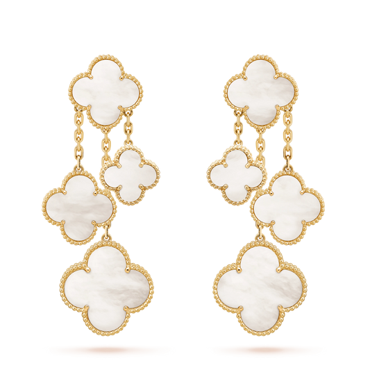 ¡®Moco¡¯CLOVER EARRINGS WHITE MOP 4 MOTIFS GOLD