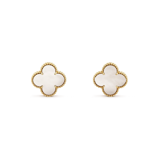 ¡®Moco¡¯CLOVER MEDIUM 1 MOTIFS  WHITE MOP STUD EARRINGS