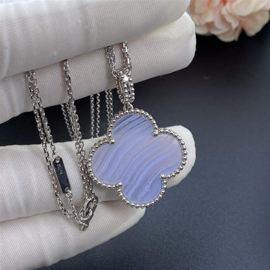 ¡®Moco¡¯CLOVER SILVER CHALCEDONY BIG CLOVER NECKLACE