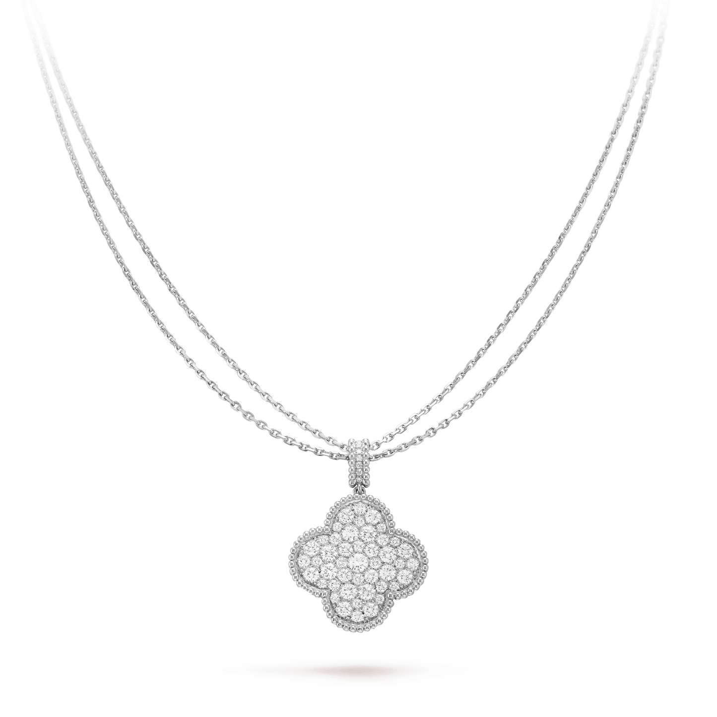 ¡®Moco¡¯CLOVER 25MM SILVER FULL DIAMOND BIG CLOVER NECKLACE