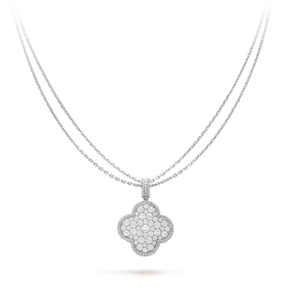 ¡®Moco¡¯CLOVER 25MM SILVER FULL DIAMOND BIG CLOVER NECKLACE