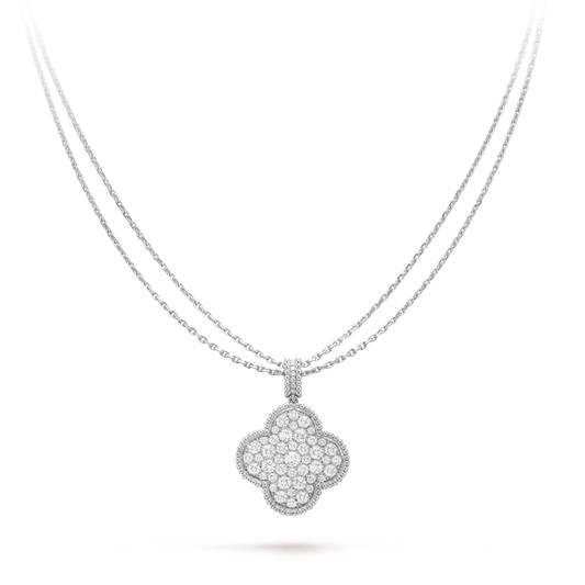 ¡®Moco¡¯CLOVER 25MM SILVER FULL DIAMOND BIG CLOVER NECKLACE