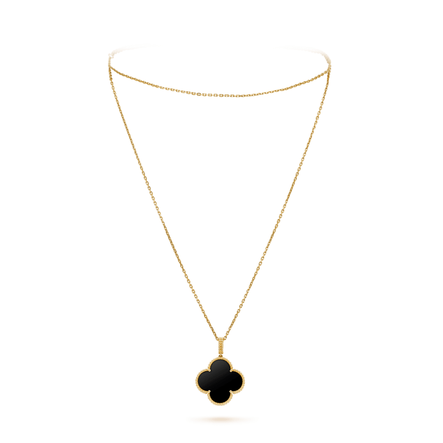 ¡®Moco¡¯CLOVER 25MM GOLD ONYX BIG CLOVER NECKLACE