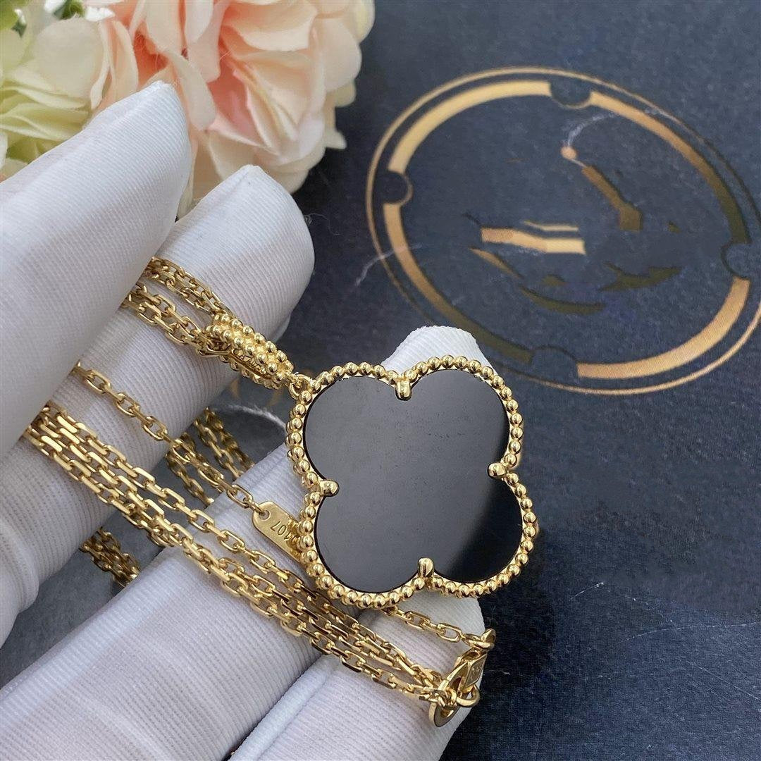 ¡®Moco¡¯CLOVER 25MM GOLD ONYX BIG CLOVER NECKLACE