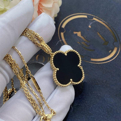 ¡®Moco¡¯CLOVER 25MM GOLD ONYX BIG CLOVER NECKLACE