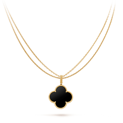 ¡®Moco¡¯CLOVER 25MM GOLD ONYX BIG CLOVER NECKLACE