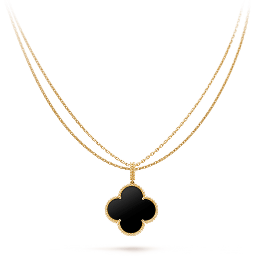 ¡®Moco¡¯CLOVER 25MM GOLD ONYX BIG CLOVER NECKLACE