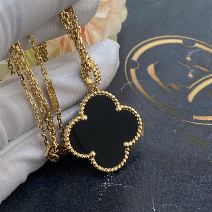 ¡®Moco¡¯CLOVER 25MM GOLD ONYX BIG CLOVER NECKLACE