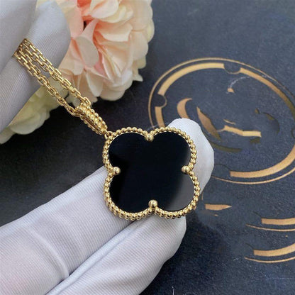 ¡®Moco¡¯CLOVER 25MM GOLD ONYX BIG CLOVER NECKLACE