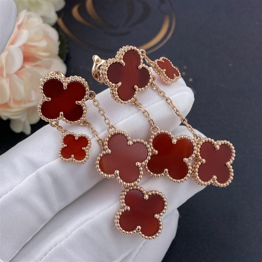 ¡®Moco¡¯CLOVER EARRINGS CARNELIAN 4 MOTIFS PINK GOLD