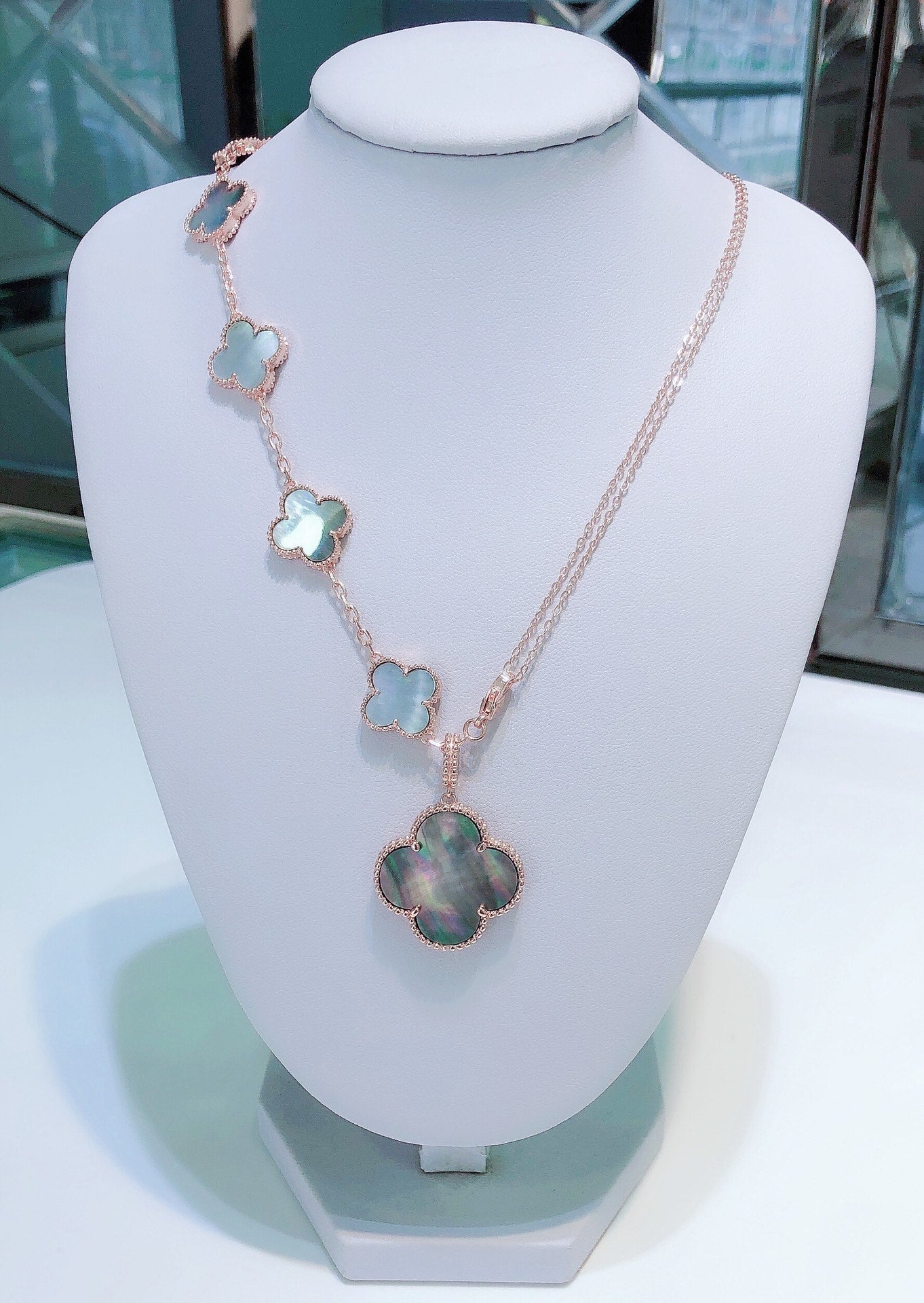 ¡®Moco¡¯COMBINED BRACELET 5 MOTIFS AND NECKLACE DARK MOP ROSE GOLD