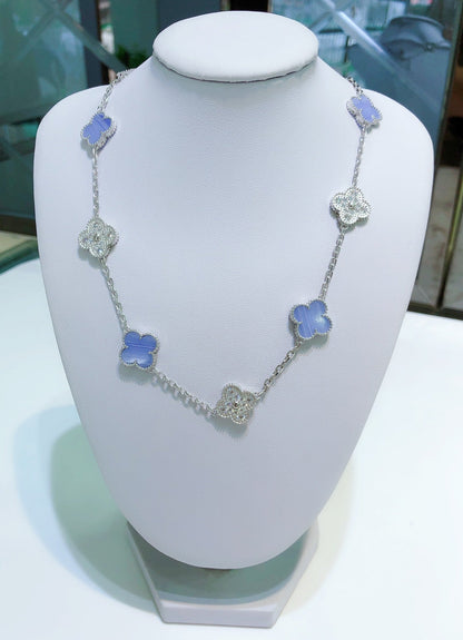 ¡®Moco¡¯CLOVER 10 MOTIFS CHALCEDONY DIAMONDS SILVER NECKLACE
