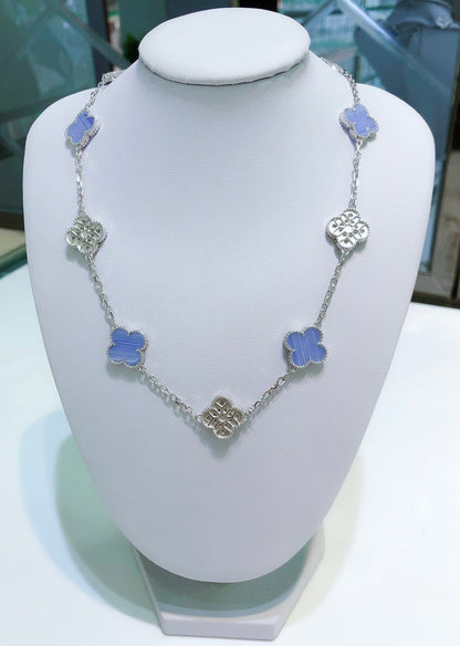 ¡®Moco¡¯CLOVER 10 MOTIFS CHALCEDONY DIAMONDS SILVER NECKLACE