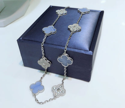 ¡®Moco¡¯CLOVER 10 MOTIFS CHALCEDONY DIAMONDS SILVER NECKLACE