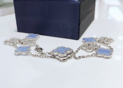 ¡®Moco¡¯CLOVER 10 MOTIFS CHALCEDONY DIAMONDS SILVER NECKLACE