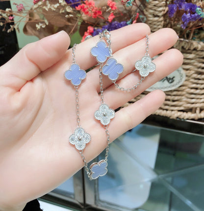 ¡®Moco¡¯CLOVER 10 MOTIFS CHALCEDONY DIAMONDS SILVER NECKLACE