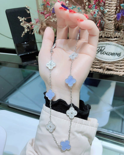 ¡®Moco¡¯CLOVER 10 MOTIFS CHALCEDONY DIAMONDS SILVER NECKLACE
