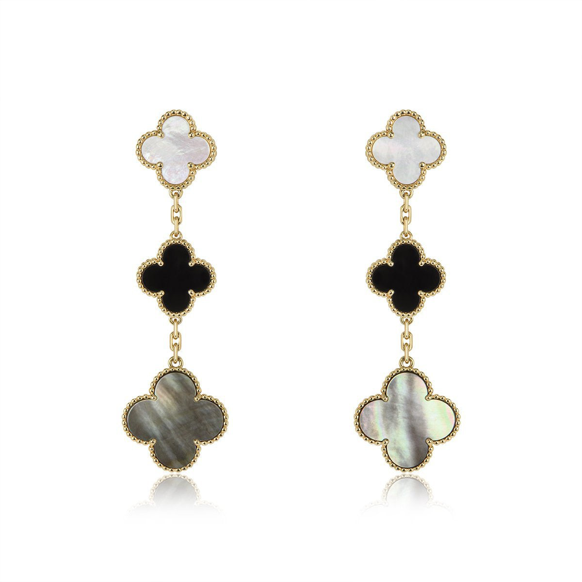 ¡®Moco¡¯CLOVER EARRINGS GOLD ONYX MOP 3 MOTIF