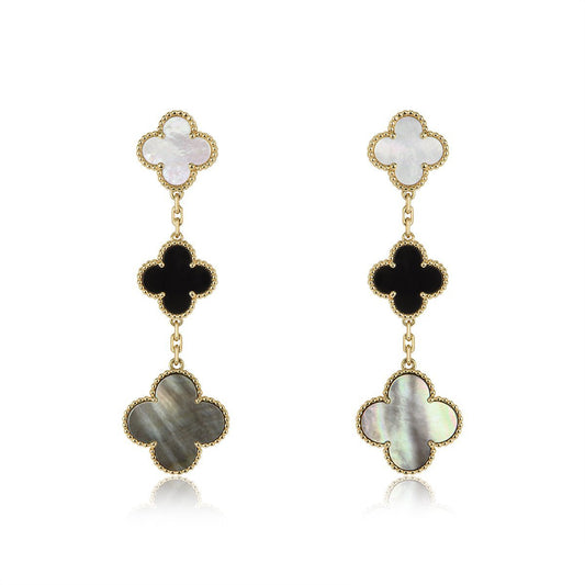 ¡®Moco¡¯CLOVER EARRINGS GOLD ONYX MOP 3 MOTIF